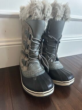 Kids Sorrel Joan of Arctic Gray Faux-Fur Lined Winter Duck Boots